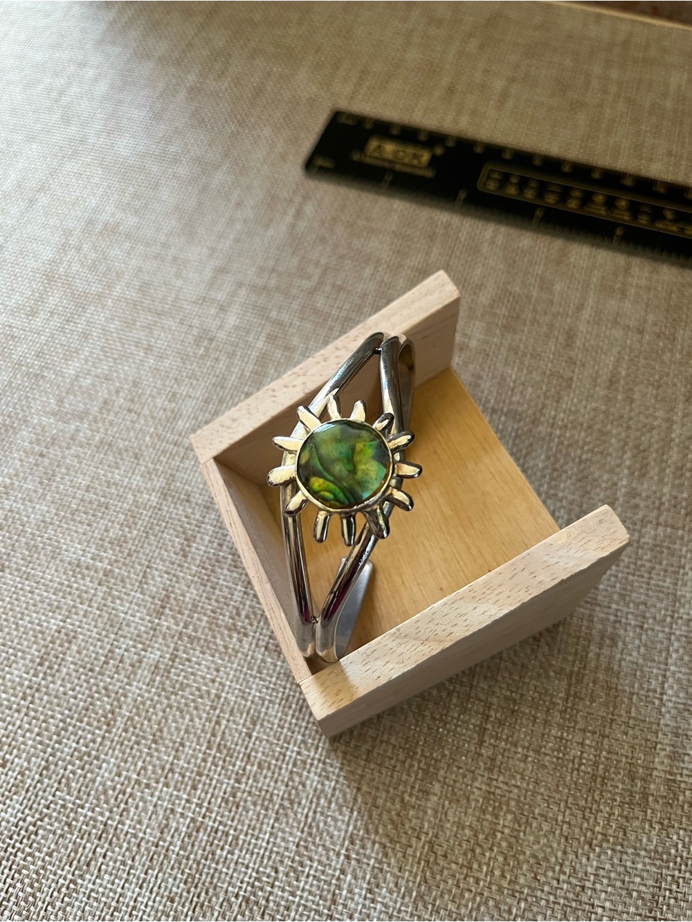 Sunburst Cuff Bracelet with Green Abalone Center 925